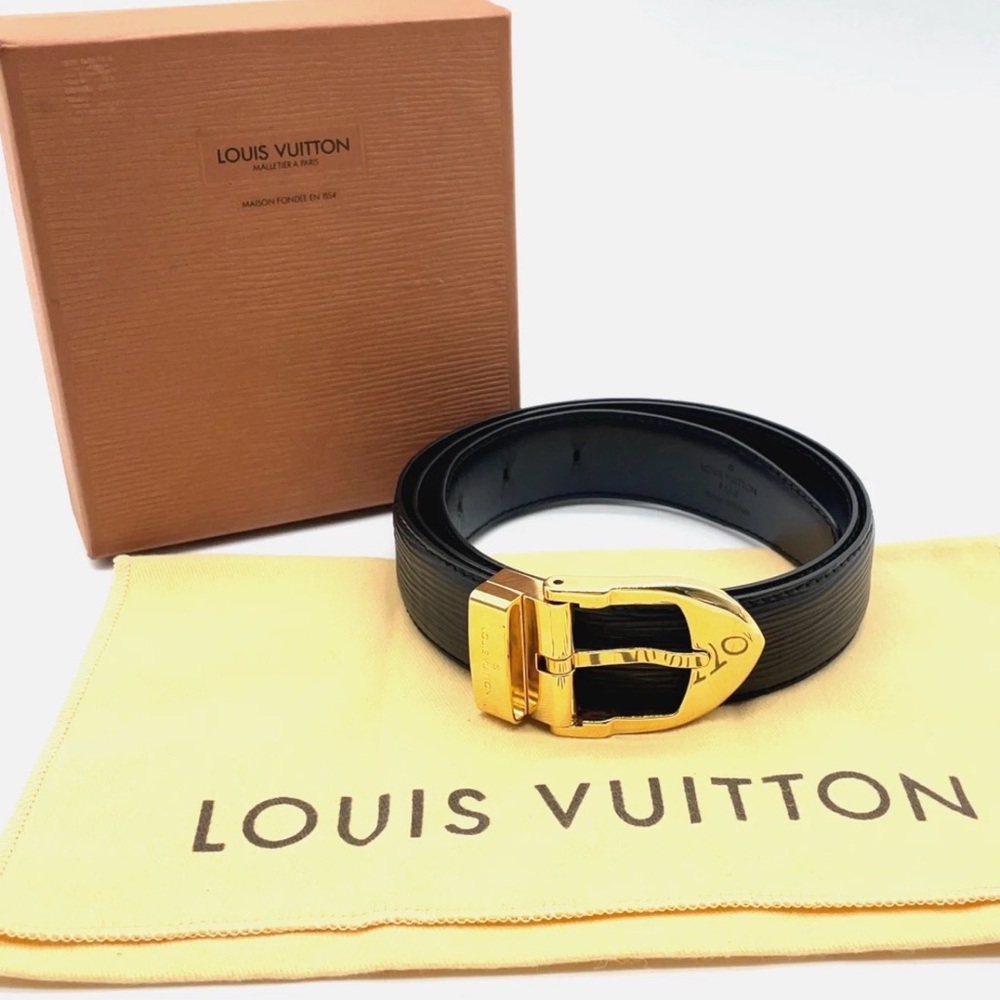 Auth LOUIS VUITTON Epi Leather Belt Gold Buckle W/Box,Dust bag